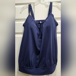 Lands End Tankini Swim Top Size 12D Built-In Bra UPF50
